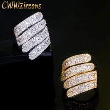 Chic Adjustable White Gold Zircon Crystal Big Ring Women Engagement Promise Gift
