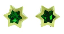 14k Solid Yellow Gold Star Shape Screw Back 8 mm Green CZ Stud Earrings .6 Gr