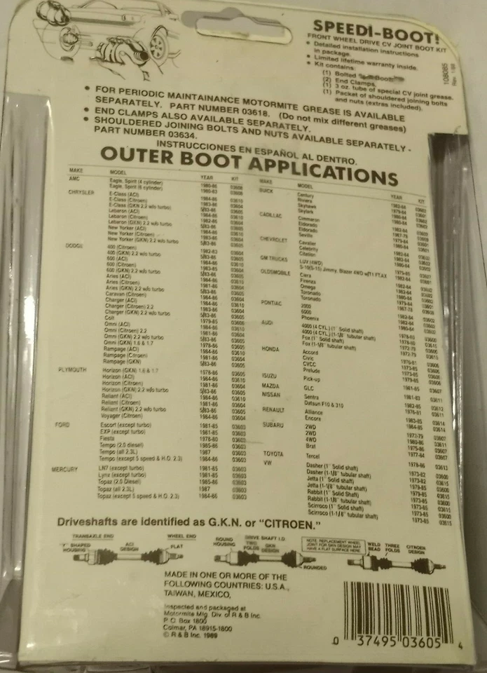 Kit de arranque conjunto Dorman Speedi-Boot 03605 CV para Dodge Chrysler Plymouth 1978-86 Foto 4 de 4