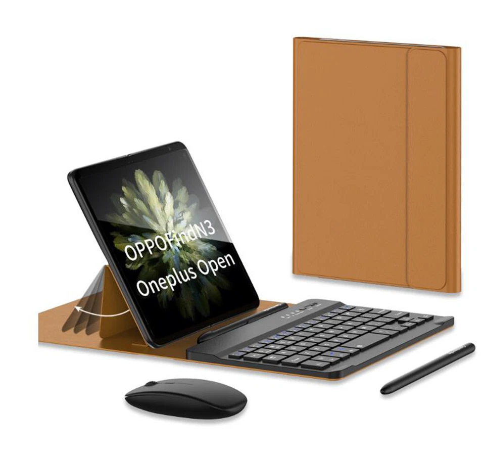 For OPPO Find N3 N2 OnePlus Open Bluetooth Keyboard Leather Case w/ pen+mouse - Image 3 of 4