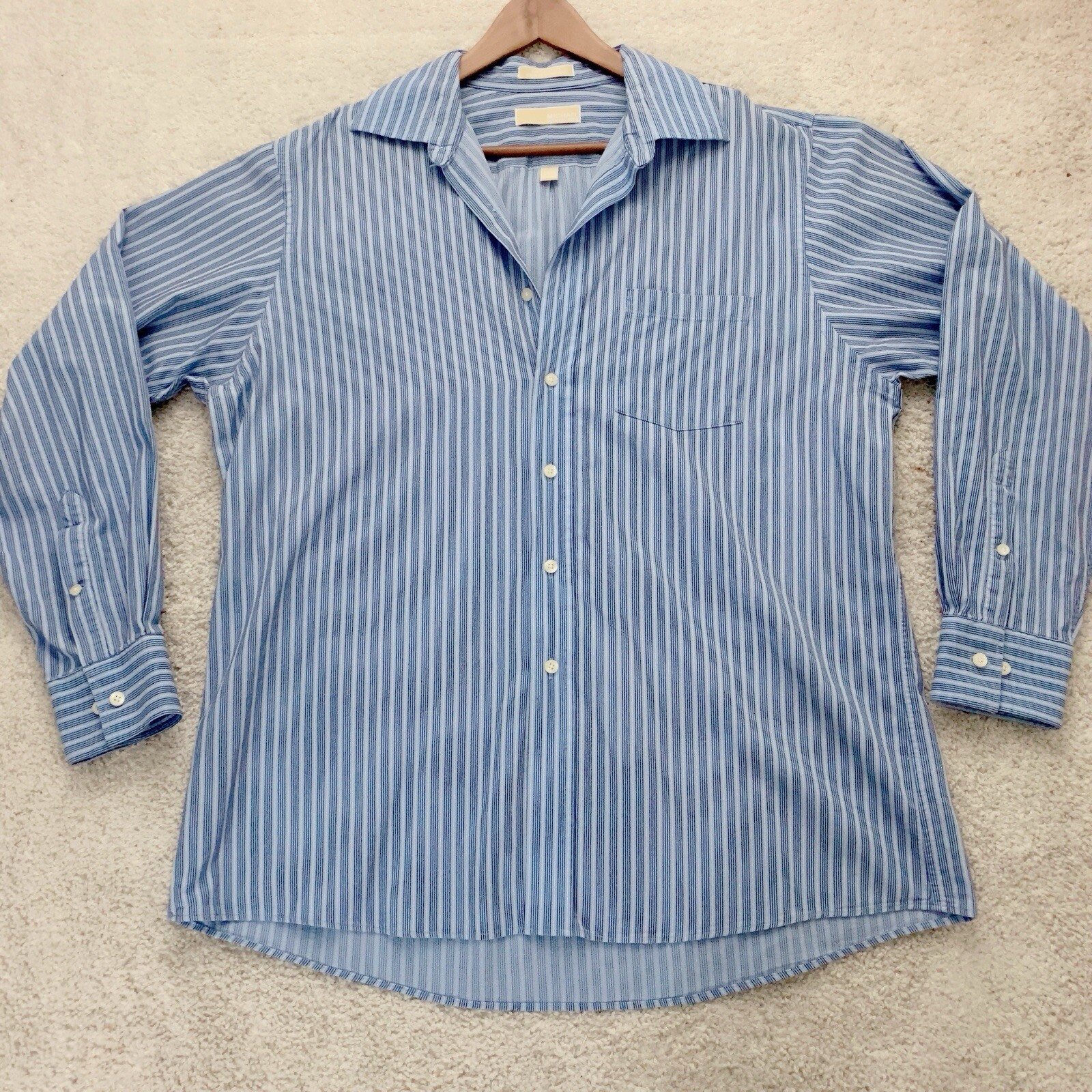MICHAEL KORS Blue Striped Long Sleeve Button Down Shirt XL Extra Large 34/35 thumbnail 2