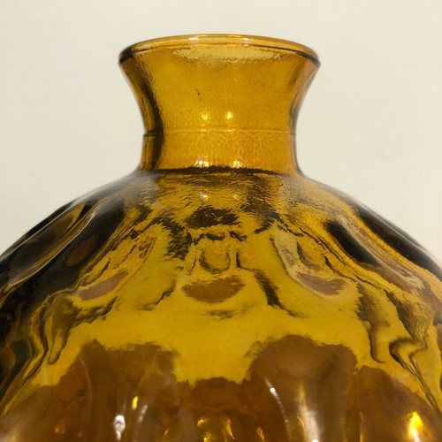 Vtg Golden Yellow Amber Thumbprint Pressed Glass Round Vase 7.5" Tall Bohemian - Picture 9 of 9