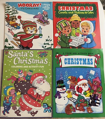 Vintage Santa Merry Christmas Coloring And Activity Books 1970 s-90 s Set Of 4