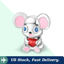 KUNSIR 925 Sterling Silver Charm For Bracelet Cute Mouse Bead Charm DIY Jewelry