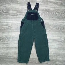 OshKosh B'gosh Overalls 3T Toddler Boy Green Blue Corduroy Cargo Pockets Classic