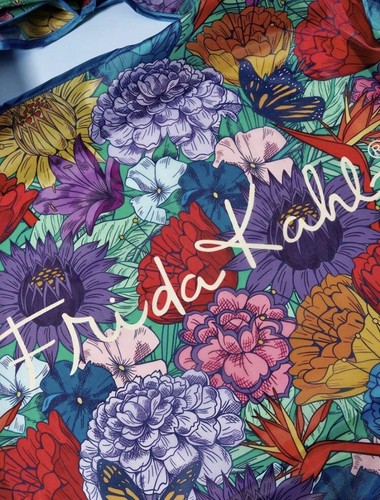 Frida Kahlo Tote Floral Women Handbag Shopping Carry Bag Blue Large Rare US - Picture 4 of 8