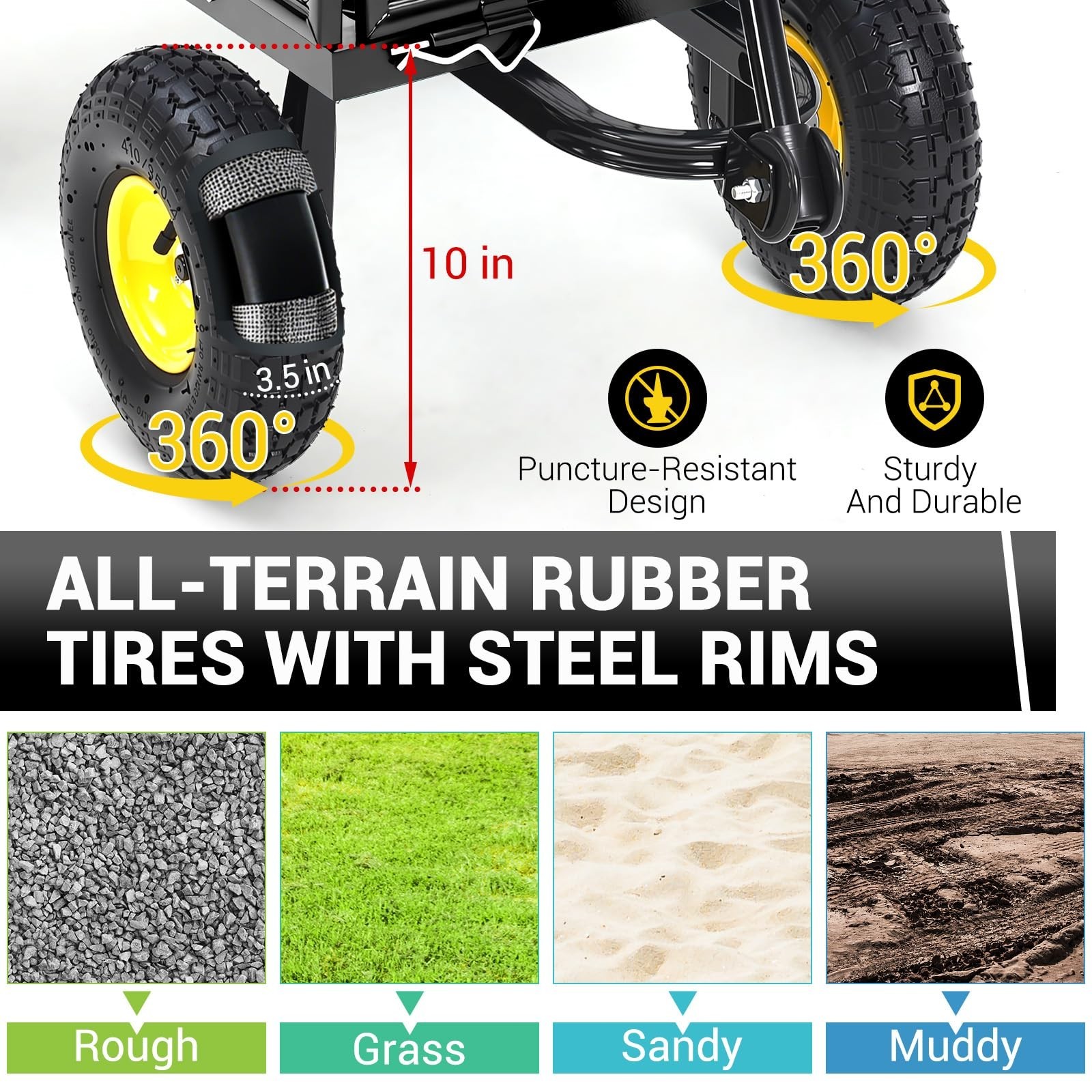 550 Lbs Steel Garden Cart, Utility Wagon with 10" Wheels, Removable Mesh Sides