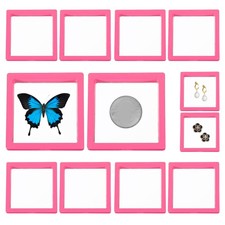 12Pcs 3D Floating Frame Display Stand 3.5x3.5" PE Film Display Case Pink