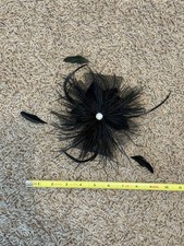 Dance Hair Accessory Black Feather Clip W/ White Crystal Center