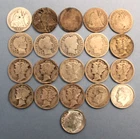 Seated Liberty, Barber, Mercury, Roos Silver Dime Lot, 90%, 21 dimes total, 10C