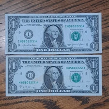 MATCHING $1 DOLLAR NOTES! –SAME SERIALS -