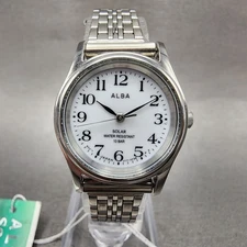 Seiko ALBA Solar Watch Women 25mm White Dial Silver Tone Round V117-0AP0 Works