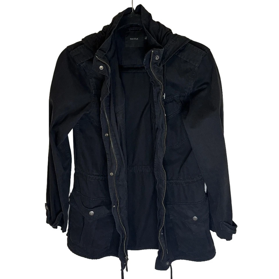Abrigo Chaqueta Aritzia Talula Negro Trooper Con Capucha Utilidad Carga Otoño Talla S Foto 2 de 4