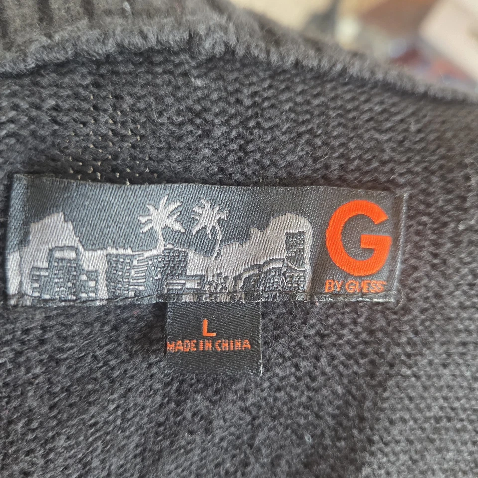 Guess Shall Collar Black Mens Large Cardigan Pockets Large Military Preppy - Image 2 of 4