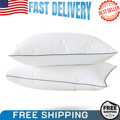 Goose Feather Down Fiber Pillows Queen Size Set of 2 Luxury Bed Pillow Sleeping