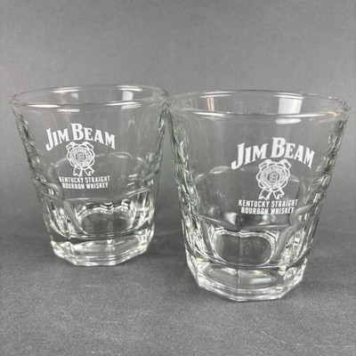Jim Beam Whiskey Rocks Glasses Set Of 2 - Weighted Bottom - 3.5  -Anchor Hocking