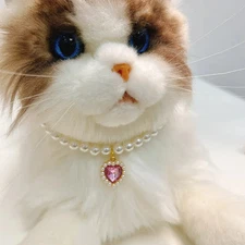 Fashion Rhinestones Cat Collar Adjustable Pearl Necklace for Cats & Small Dogs