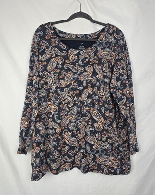 J. Jill Simply Supima Scoop Neck Tunic Paisley Boxy Comfy Top sz XL