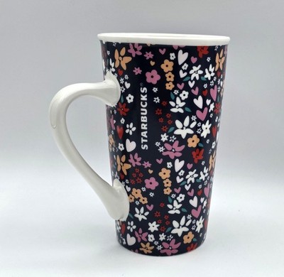 Starbucks 2018 Navy Blue with Hearts and Flowers 16 OZ COFFEE LATTE MUG CUP