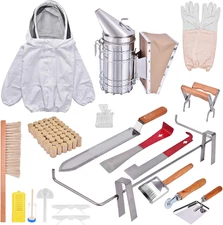 19PCS Beekeeping Starter Kit w/ Jacket Smoker Hive Tool Bee Supplies Set