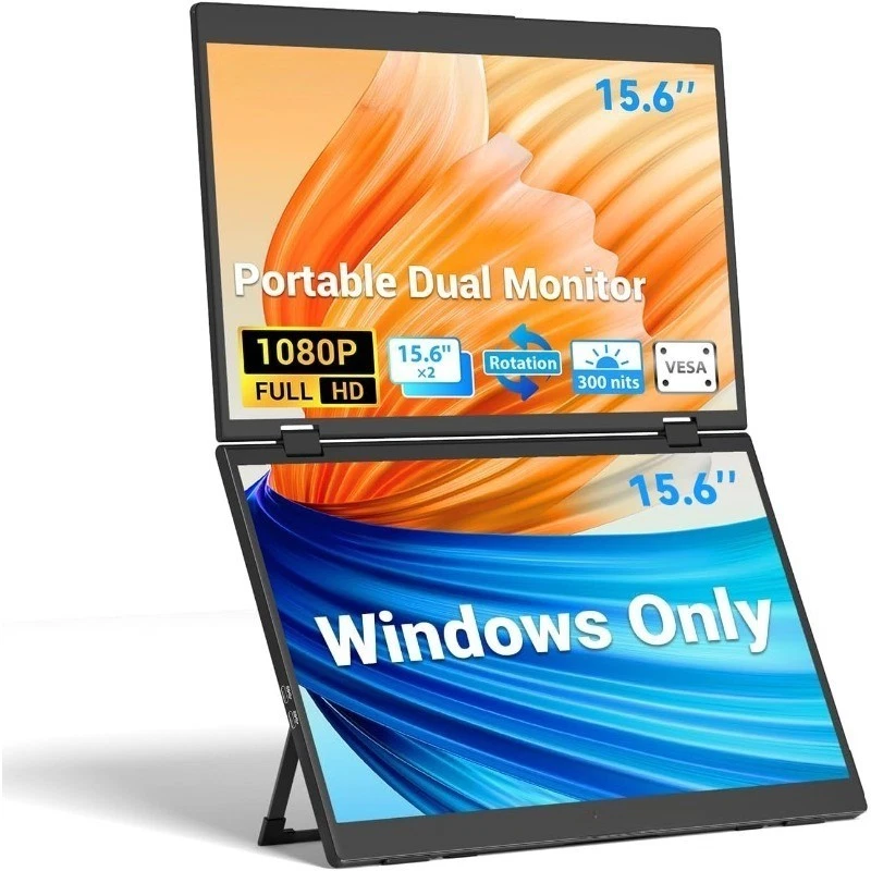 Dual Flip Portable Monitor 15.6 Portable Dual Stacked Monitor Full 1080P FHD IPS - Image 2 of 4