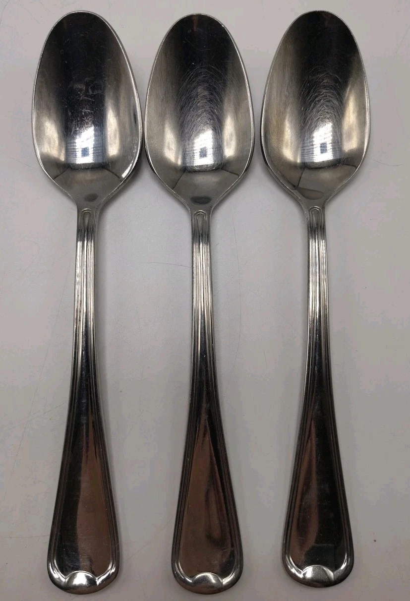 Oneida Flambe Serving Spoons Set Of 3 Glossy 18/10 Stainless Steel Flatware