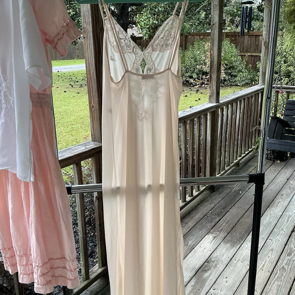 Diane von Fürstenberg Vintage Satén Slip Camisón Encaje Corpiño Marfil DVF Grande Foto 2 de 4