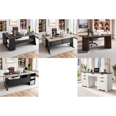 Uimoso Executive Desk with Storage, Drawers, and High Load Capacity, Walnut