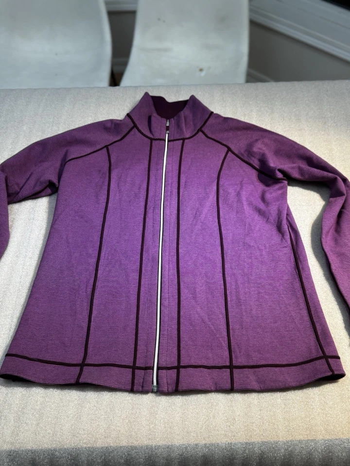 Chaqueta atlética Danskin para mujer cremallera completa púrpura a rayas rendimiento Top mediano Foto 3 de 4