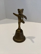 Solid Brass Dancing Teddy Bear Bell Paperweight Vintage