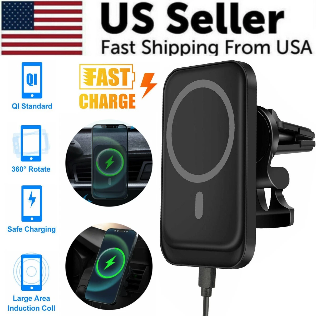 Magnetic Wireless Charger Car Mount Holder for iPhone 12 13 14 Pro Max MagSafe