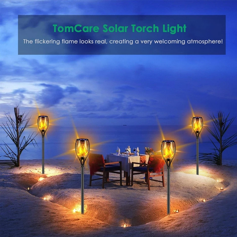 Outdoor Solar Flame Effect Torch Lights 4x LED Garden Path Patio Yard Decoration - Image 4 of 4