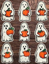Ghost With Pumpkin Die Cut Vinyl Stickers Set Scrapbooking Laptop Water Bottle