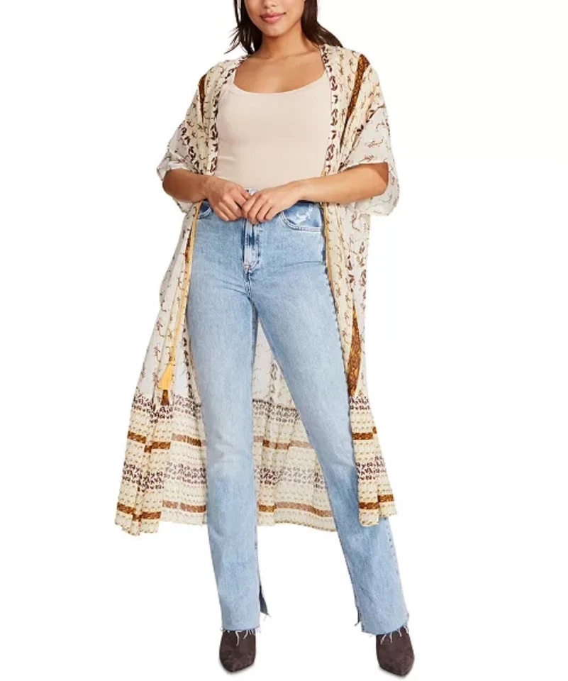 STEVE MADDEN Arrugado Crepé Gasa Plumero Kimono Encubrimiento Free People O/S M L XL Foto 3 de 4