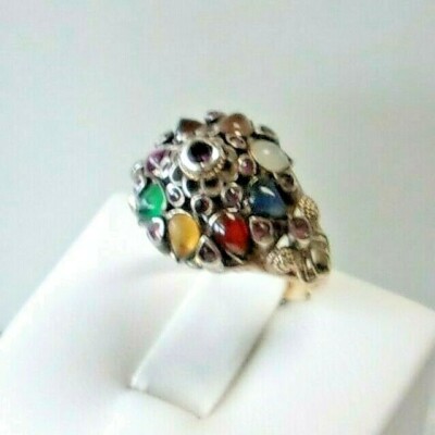 18K 2-TONE GOLD VINTAGE MULTI-STONE PRINCESS HAREM RING LOCAL ESTATE SALE Sz7.25