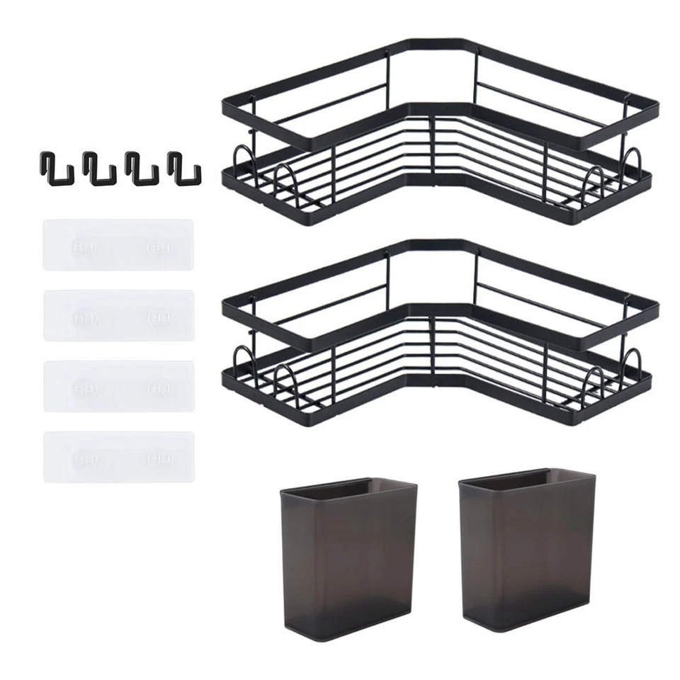 Mensola bagno telescopica 2 ripiani acciaio inox angolo doccia mensola angolare senza*foratura+ - Immagine 2 di 4