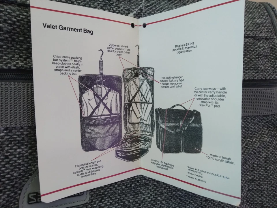 Samsonite 1987 Nuevo de Lote Antiguo Perfil Tweed Gris Valet Bolsa de Ropa 730472 Nueva Etiqueta Legendaria Foto 4 de 4