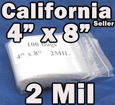 100 x Reclosable 2Mil 4" x 8" Zip Bags Clear Poly Plastic 2 MIL Lock able