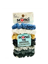 ScuncI Mini Scrunchies No-damage Assorted Denim-Colors Ponytailers 8 Count, 