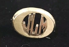 Vintage Tie Tack Pin Back Cut-Out JLM Logo/Initials Gold Tone Oval Safety Back