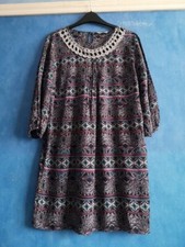 M&S Indigo Boho Festival Peacock 3/4 Sleeve Smock Kaftan Cover Up Dress Size 12