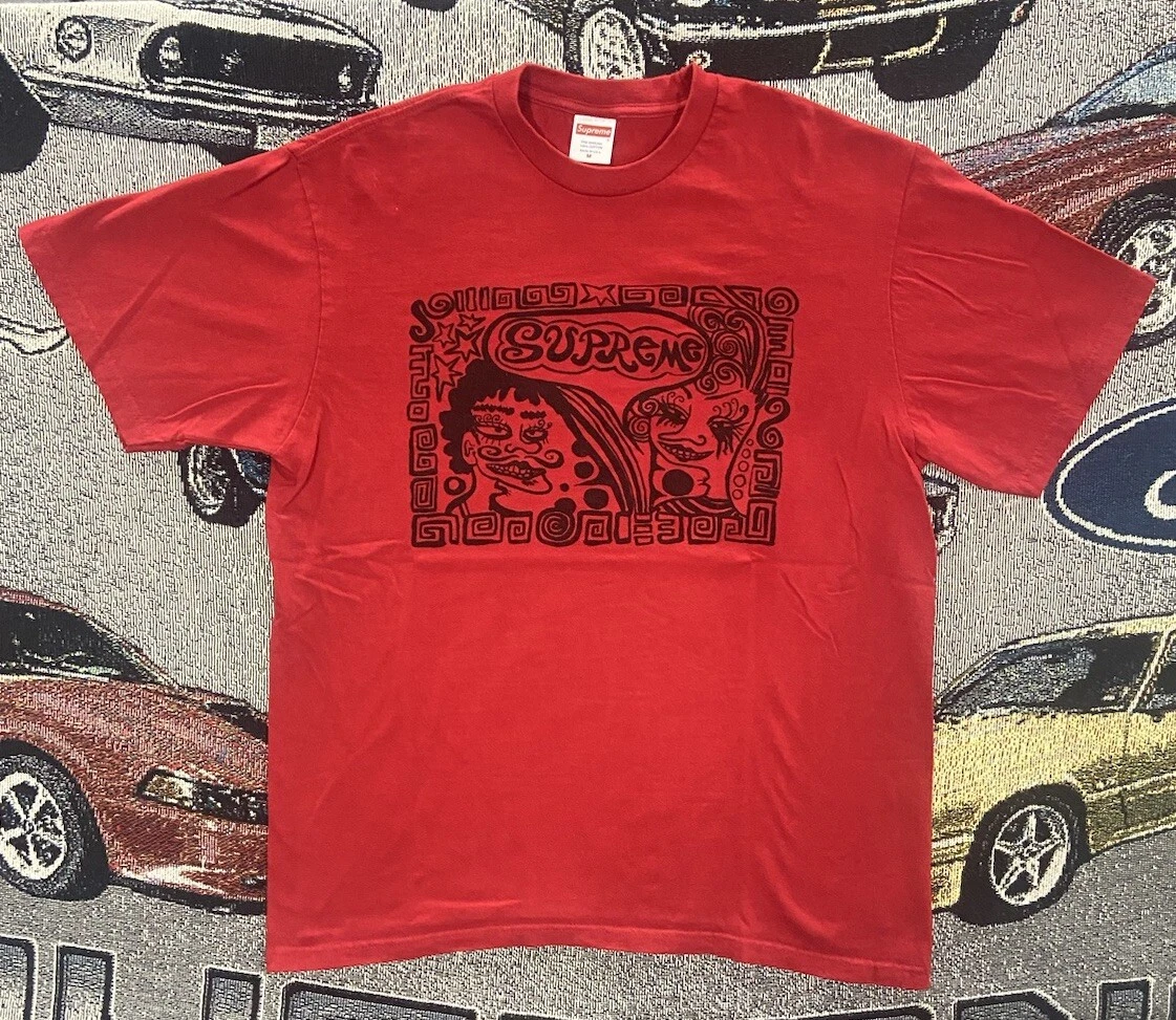 T shirt SUPREME Faces rouge moyen F/W 18 streetwear designer art graphique