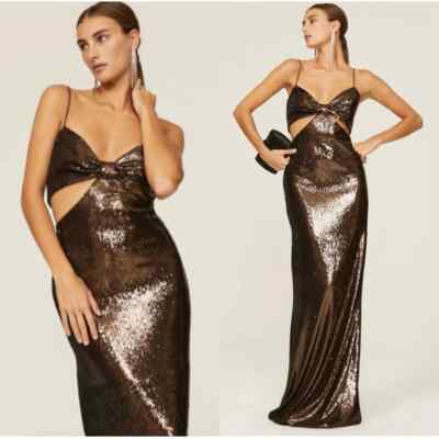Halston Women's Chloe Sequinned Evening Gown - Brown - Size 8 - Espresso