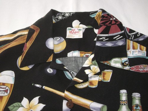Camisa de billar y dardos con estampado de algodón/rayón descalza cerveza Go talla L - Imagen 2 de 4
