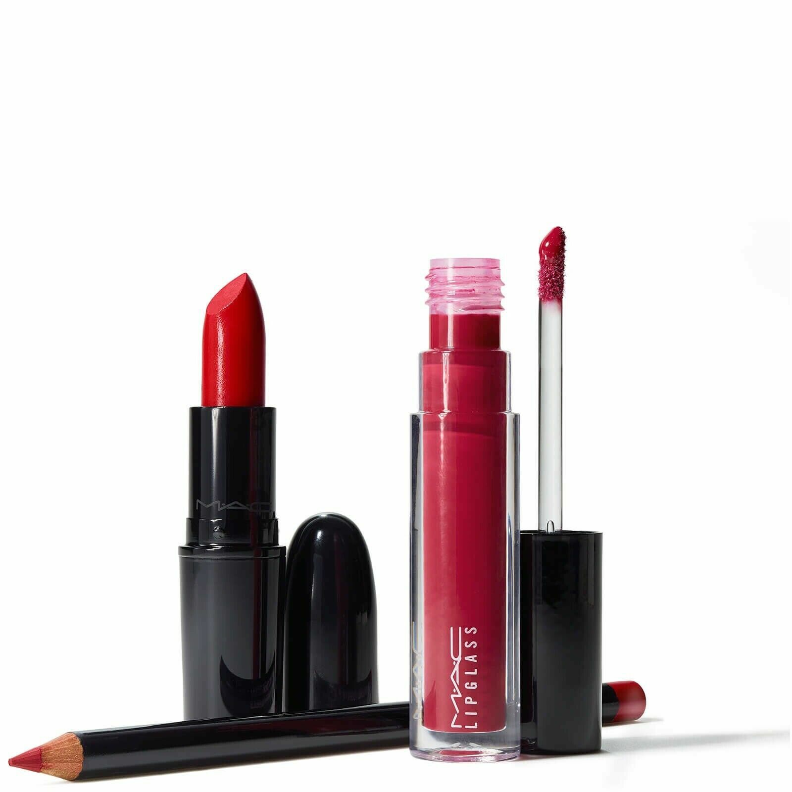 MAC Red Starlit Lip Bag Glittery Case Set Lipstick, Liner, Lipgloss (lipglass)