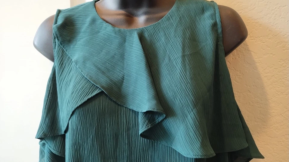 Blusa Gibson & Latimer Mujer Verde Volantes Hombro Frío Top Mangas 3/4 Talla S Foto 4 de 4