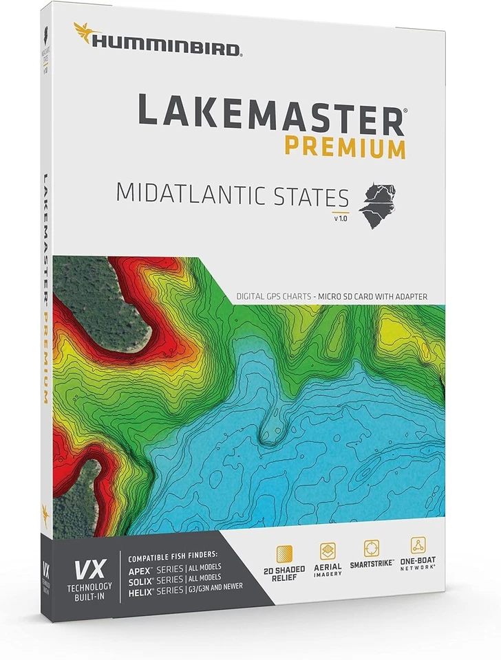 Humminbird LakeMaster VX Premium [Midatlantic US V1] APEX/SOLIX/HELIX #602004-1 - Image 3 of 4