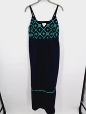 NWT AVA & VIV Black Embroidered Smocked back Maxi Dress In Size X