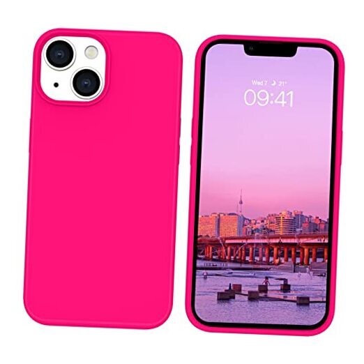 Compatible with iPhone 14 Case, Soft Silicone Gel Rubber Bumper Hot Pink