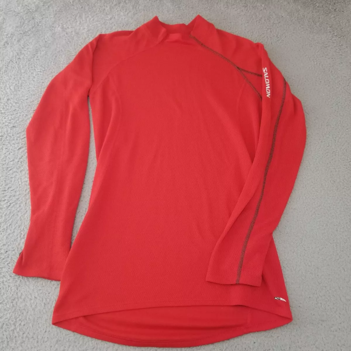 Salomon Shirt Womens Medium Red Baselayer Mockneck Trail Running Long Sleeve Top
